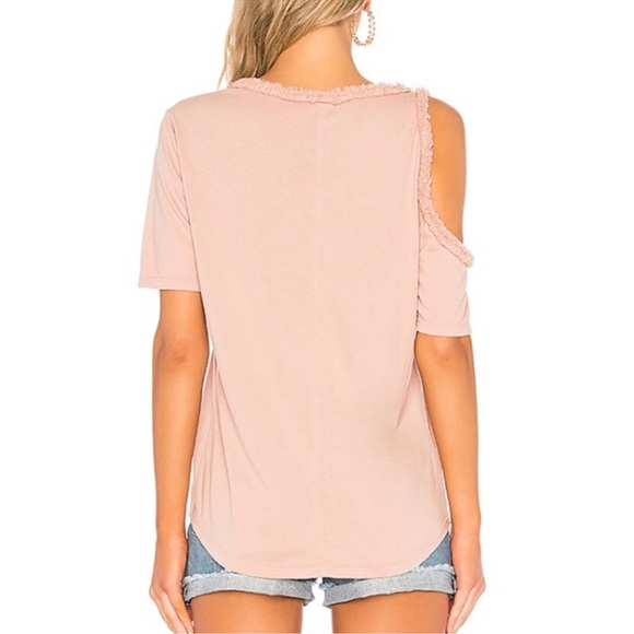 RAQUEL ALLEGRA asymmetrical cold shoulder raw edge cutout Tee, blush, size 1 {M} - Picture 3 of 11
